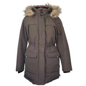 Canadiana.Ladies Parka Grey Down Blend Hood w. Faux Fur Trim.Size XL NEW